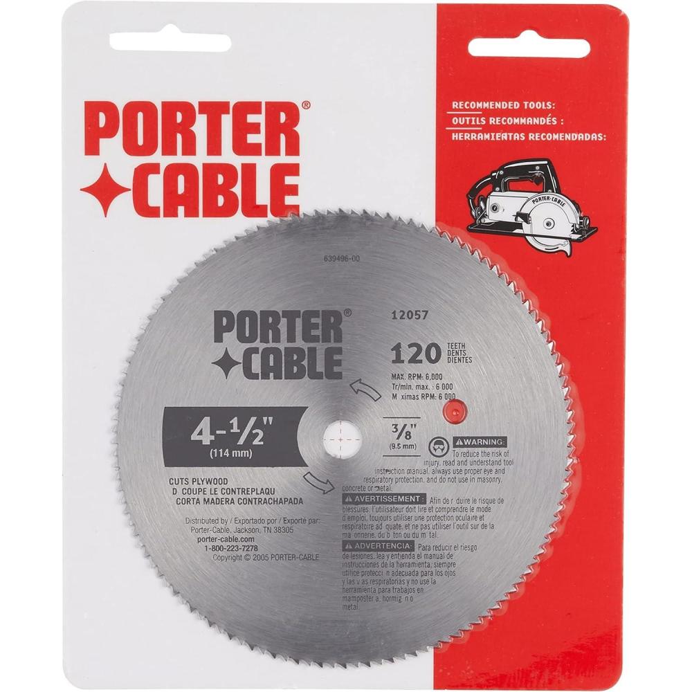PORTER-CABLE 4-1/2-Inch Circular Saw Blade, Plywood Cutting, 120-Tooth (12057)(120-Tooth blade)