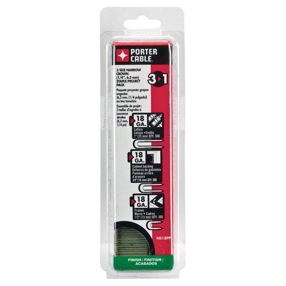 PORTER-CABLE NS18Pp 18 Gauge Narrow Crown Staple Project Pack, 900 Count, Various Sizes(One Size)