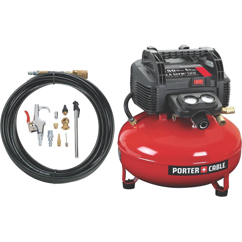 PORTER-CABLE Compressor, Oil-Free, UMC Pancake, 13-Piece Accessory Kit, 6-Gallon, 150 PSI (C2002-WK)
