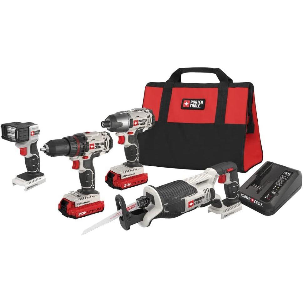 PORTER-CABLE 20V MAX* Cordless Drill Combo Kit, 4-Tool (PCCK615L4)