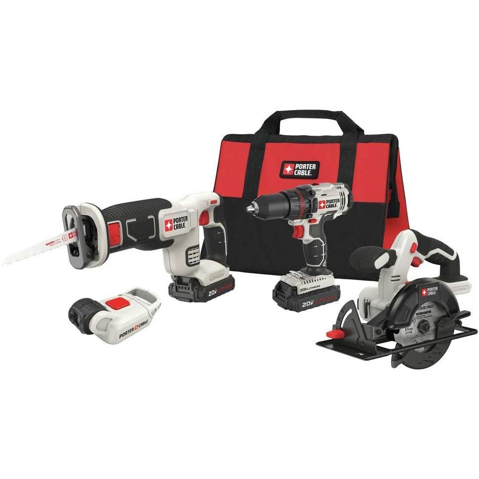 PORTER-CABLE 20V MAX Power Tool Combo Kit, 4-Tool Cordless Power Tool Set with 2 Batteries and Charger (PCCK616L4)(4-Tool Combo Kit Only)